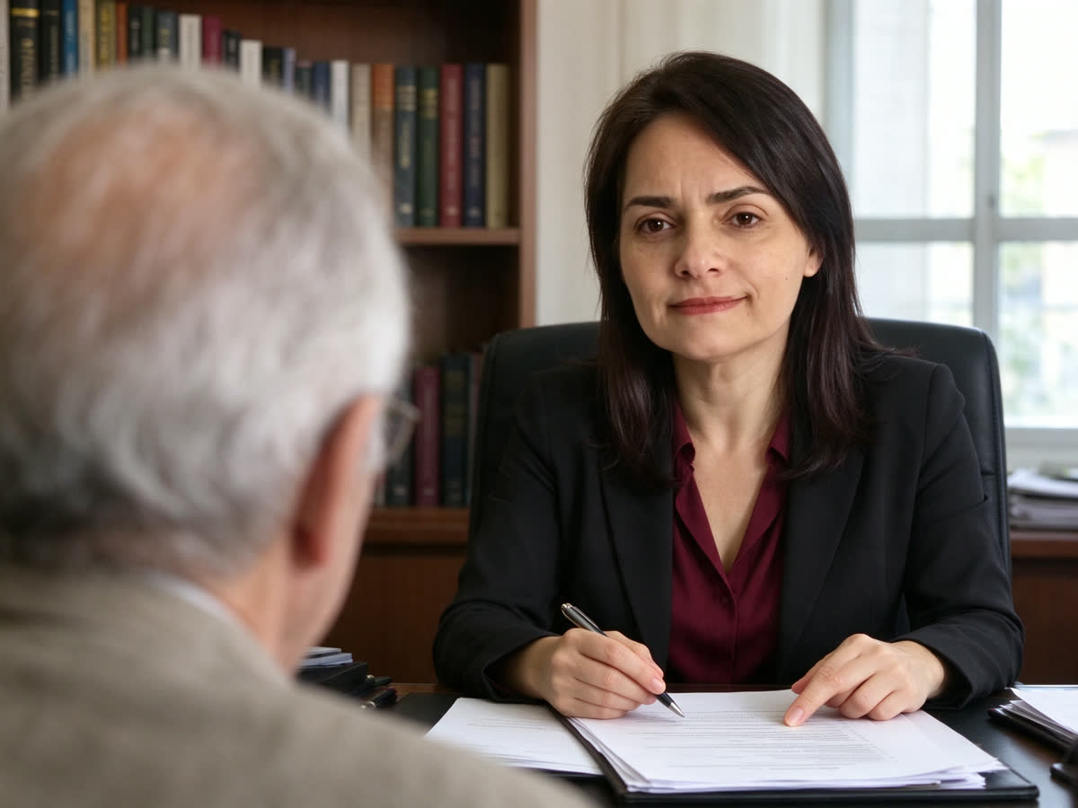 Dra. Maria da Conceição Bordão explicando documentos do INSS a um cliente no escritório em Ribeirão Pires